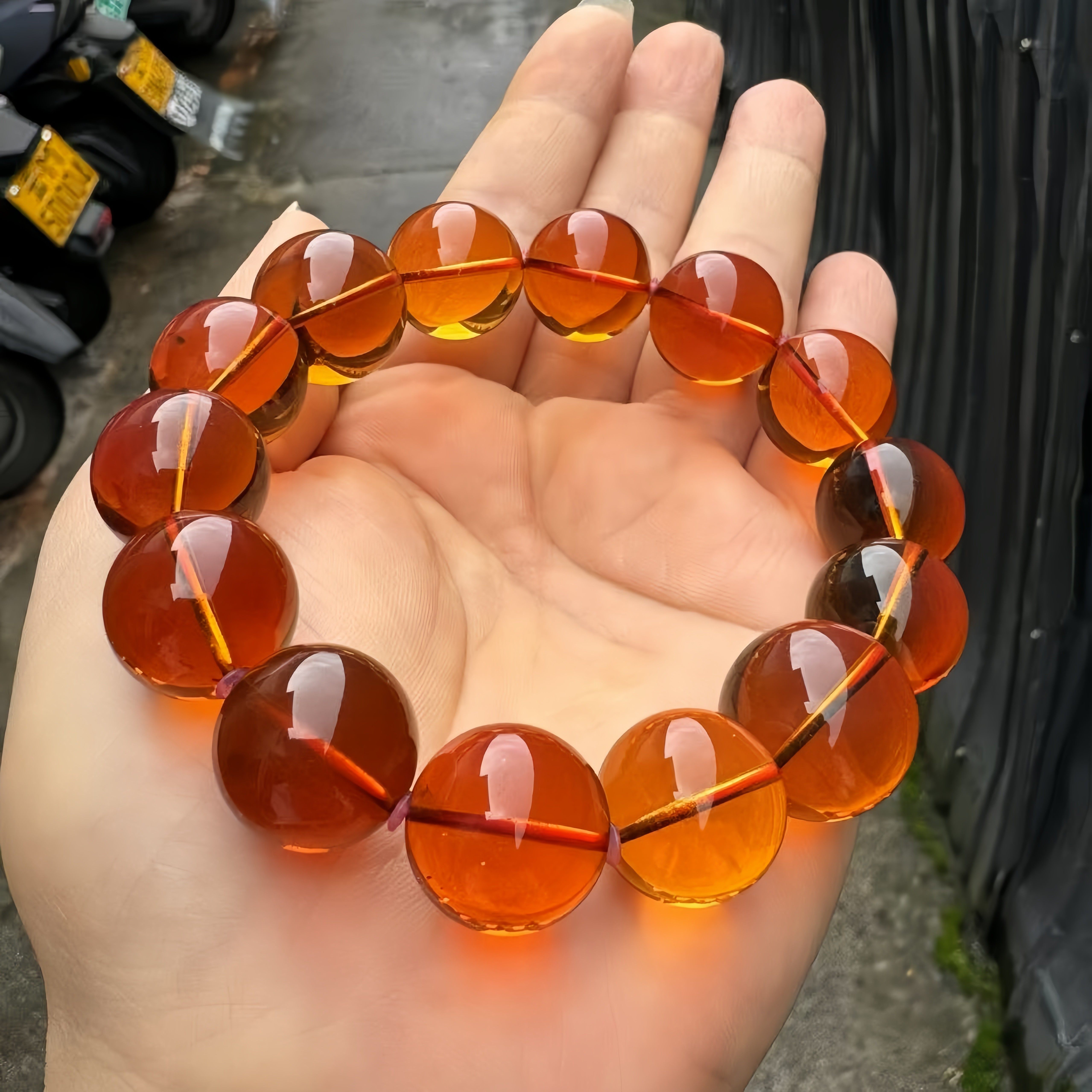 正品天然缅甸琥珀精品老矿牛血红茶15mm圆珠手串文玩收藏珠宝饰品