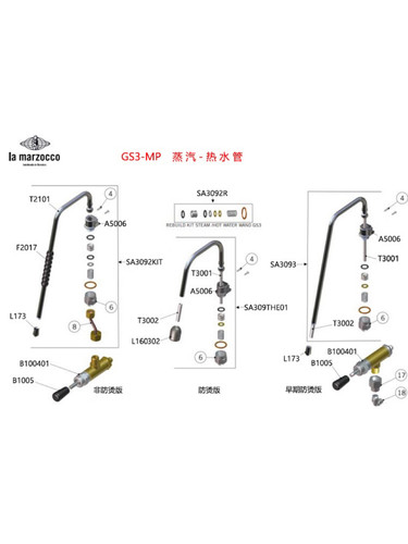 lamarzocco 辣妈GS3 MP咖啡机热水管组件蒸汽阀把手配件