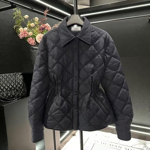 法式复古菱格翻领羽绒棉服女2025冬季新款时尚宽松保暖棉衣外套潮