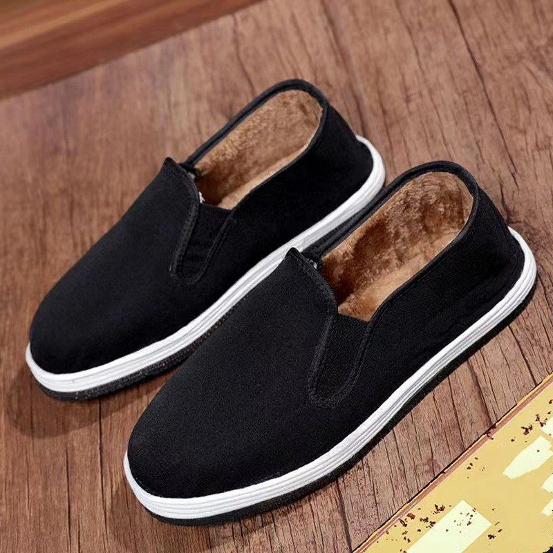 老北京棉鞋女士冬季新款布鞋低帮平底防滑黑色套脚懒人鞋加绒保暖