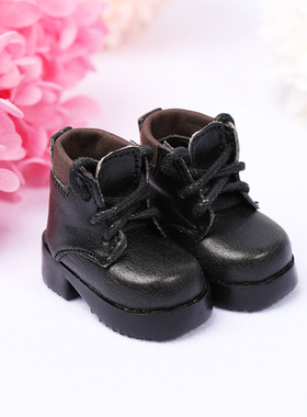 【娃鞋】6分男女娃鞋子 bjd sd娃娃鞋子 黑色皮鞋绑带短靴 圆头靴