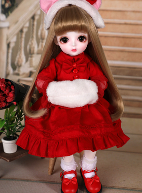 【娃衣】bjd/sd娃衣1/6/4分女款 红色蛋糕裙 配头饰 手套 送袜子