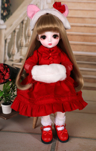 【娃衣】bjd/sd娃衣1/6/4分女款 红色蛋糕裙 配头饰 手套 送袜子