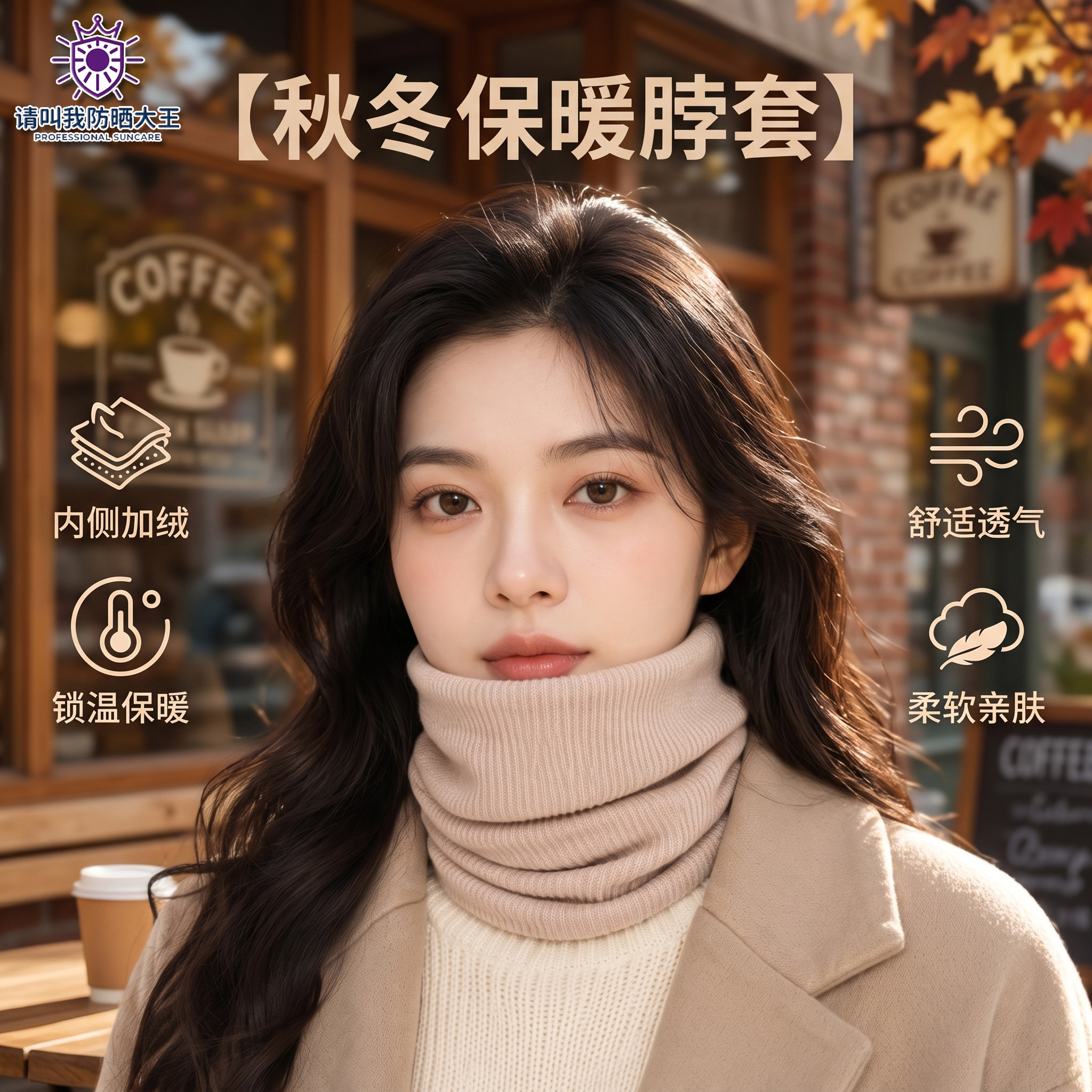 秋冬加绒加厚保暖脖套双层男女同款柔软护颈假领透气简约百搭围脖
