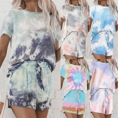 2021 women's two-piece tie-dye printing short sleeve