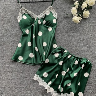 Stylish sexy print camisole pajama set  印花吊带睡衣套装女