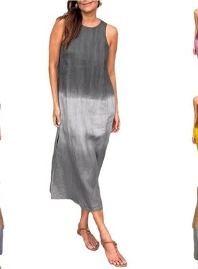 Fashion crew neck sleeveless dress woman 休闲拼接无袖连衣裙