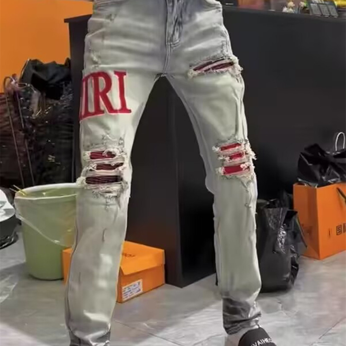 破洞牛仔裤潮牌男直筒乞丐裤子
