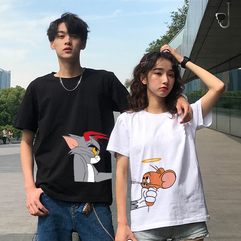 猫和老鼠短袖T恤情侣夏装小众设计感宽松气质半袖INS潮T9124-P30(用1元券)