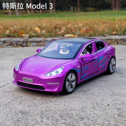 1/32特斯斯Model3合金车模型声光回力儿童玩具车仿真金属车模摆件