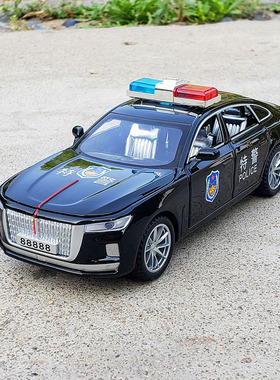 红旗H9六开门合金警车汽车模型仿真110公安警察车男孩玩具金属车