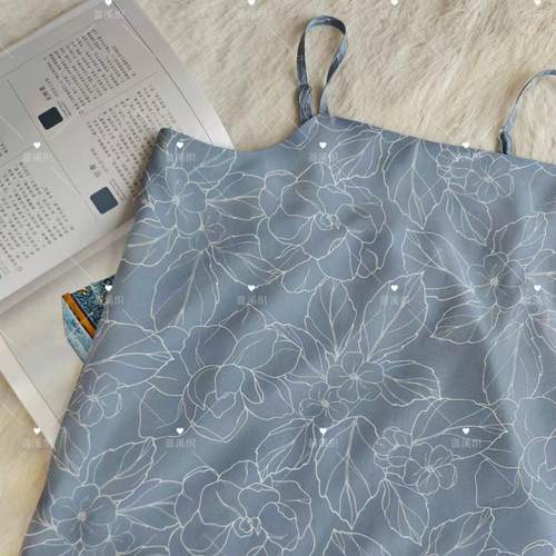 白描花叶 22姆米100%桑蚕丝重磅纯真丝双绉吊带