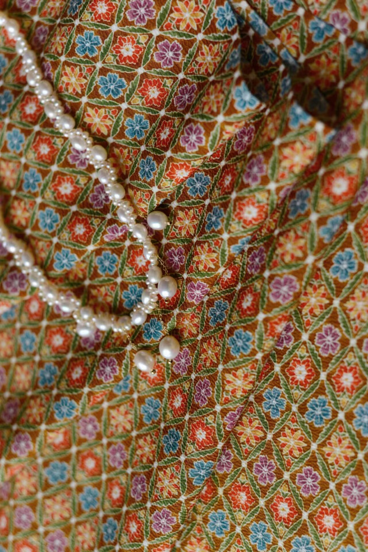 正仓院唐草敦煌风七宝正绢真丝小纹反解改娃衣眉子旗袍汉服唐褙子