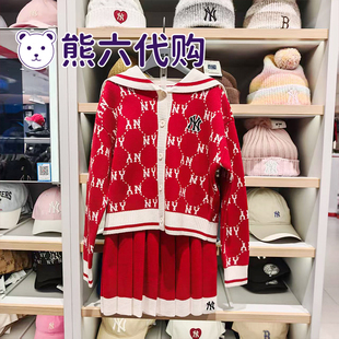 MLB儿童26春款女童马年红色绵羊毛保暖钻石老花针织套装7FS2MN161