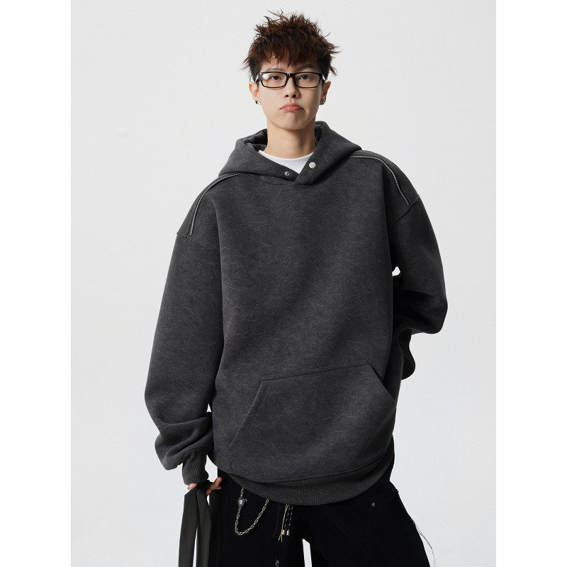 倔强工作室 美式连帽加绒卫衣男女春秋重磅oversize潮牌上衣外套