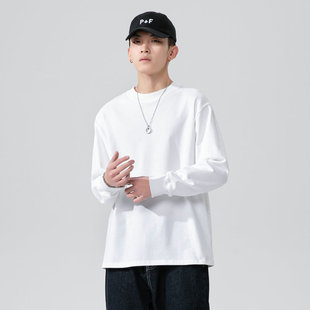 倔强工作室 重磅纯棉长袖t恤男女加厚白色春秋卫衣圆领打底衫