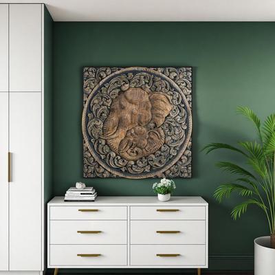 泰式实木雕刻大象挂画装饰品