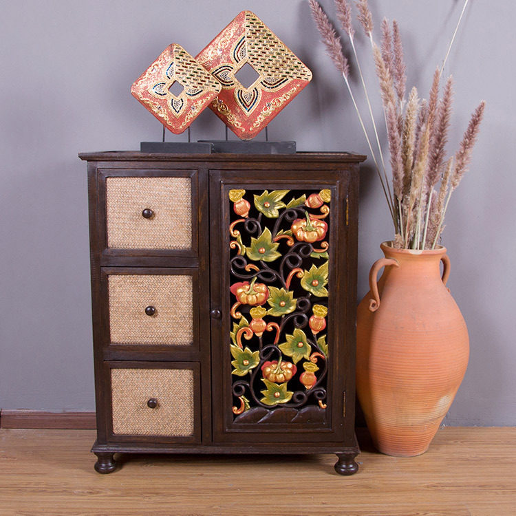 东南亚风格家具泰国实木雕花储物收纳柜门厅柜隔断柜玄关装饰柜