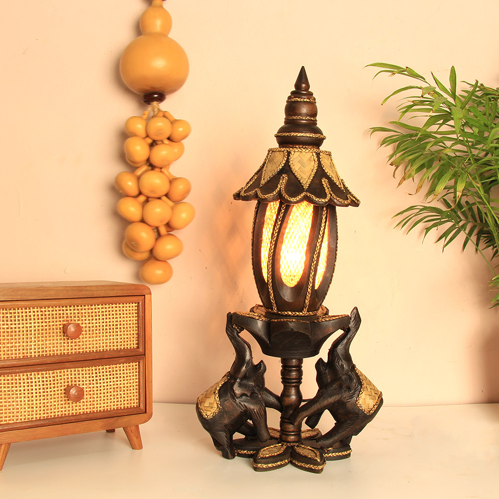 东南亚实木卧室床头柜装饰台灯