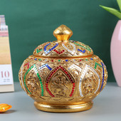 实木桌面金色储物罐子摆件泰国装 饰品干果零食茶叶家居茶几收纳罐