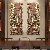 泰国木雕象头壁挂客厅玄关装 饰挂件实木雕刻工艺品雕花板背景墙饰