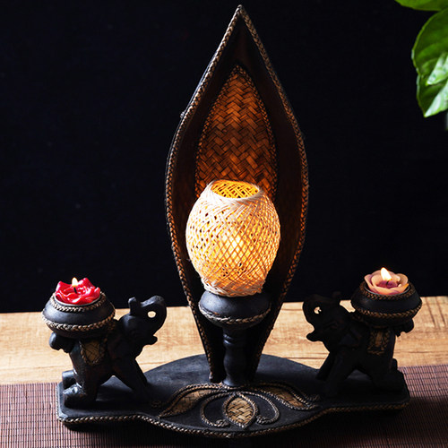 泰式复古侘寂风实木卧室双象台灯