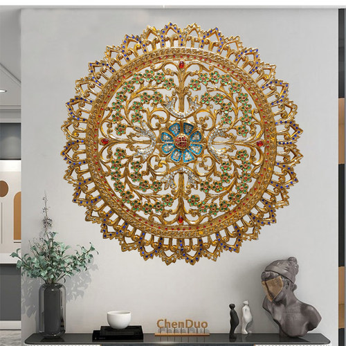 泰国玄关墙饰装饰东南亚风雕花板