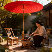 庭院油纸伞户外遮阳伞围炉煮茶伞中式 复古油布伞别墅花园太阳伞
