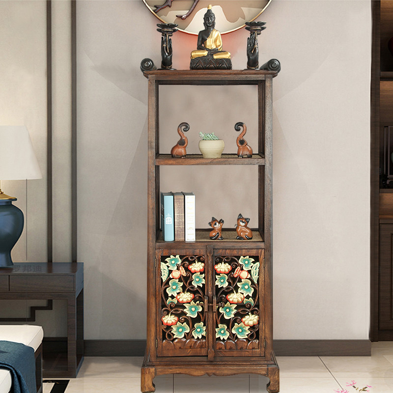 东南亚家具陈列柜实木博古架茶柜架泰式禅意客厅隔断展示架置物架