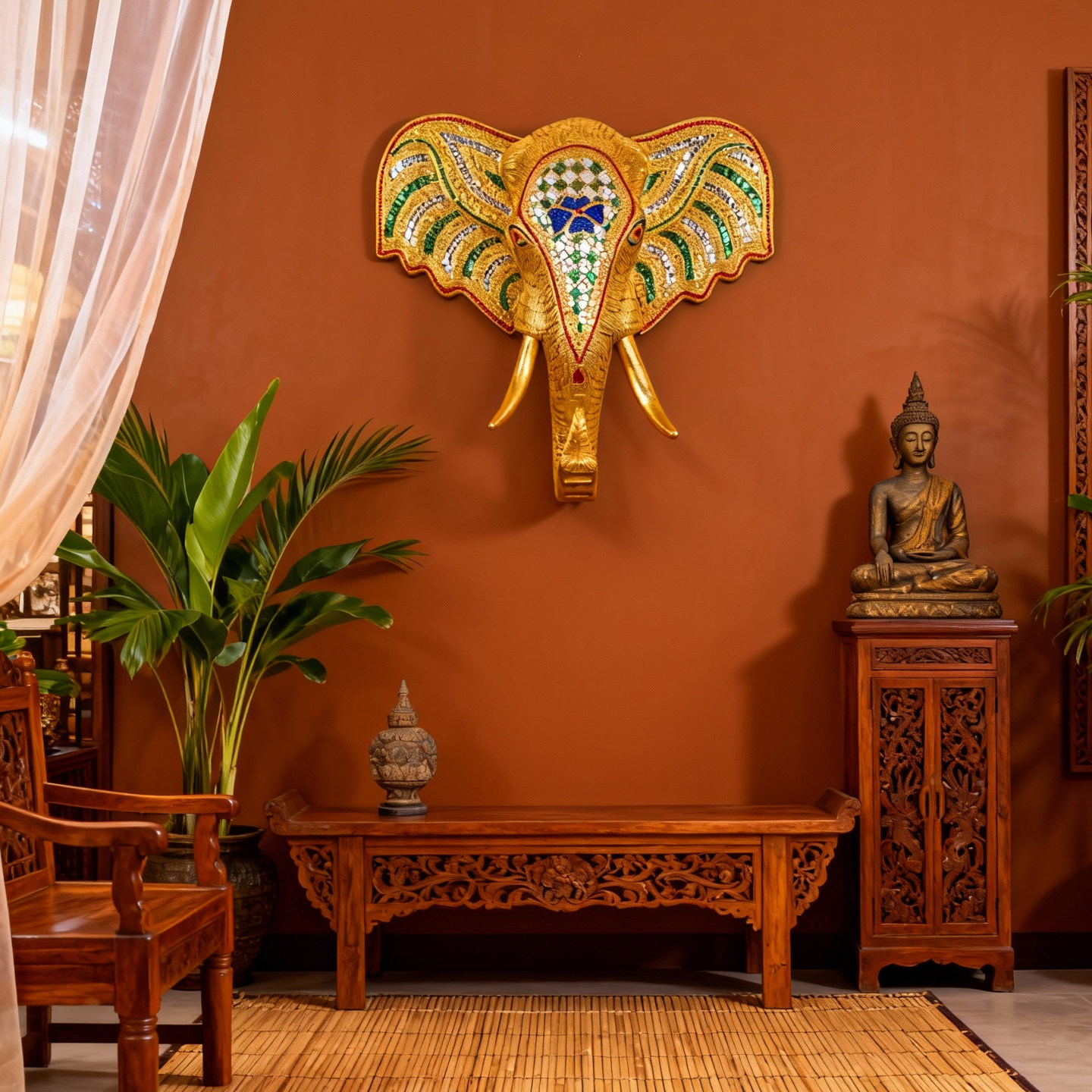 东南亚大象玄关墙饰泰国餐厅装饰
