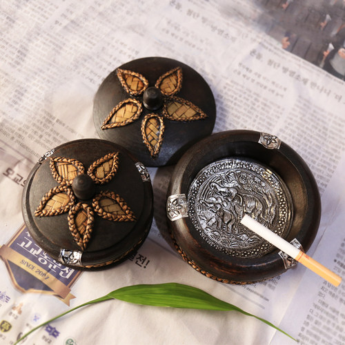 泰国实木烟灰缸东南亚风格创意个性泰式复古高档客厅摆件烟灰缸