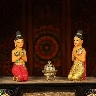 泰国迎宾佛像木雕跪佛玄关柜摆件