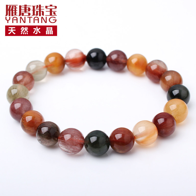 雁唐珠宝 天然发晶顺发猫眼福禄寿手链 女绿发晶红发晶手串