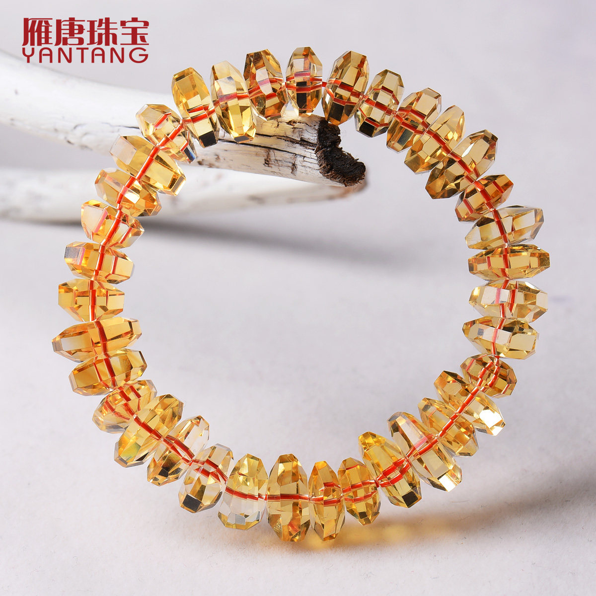 雁唐黄水晶手链 天然巴西不规则橘黄 刻面单圈手串 简约时尚男女