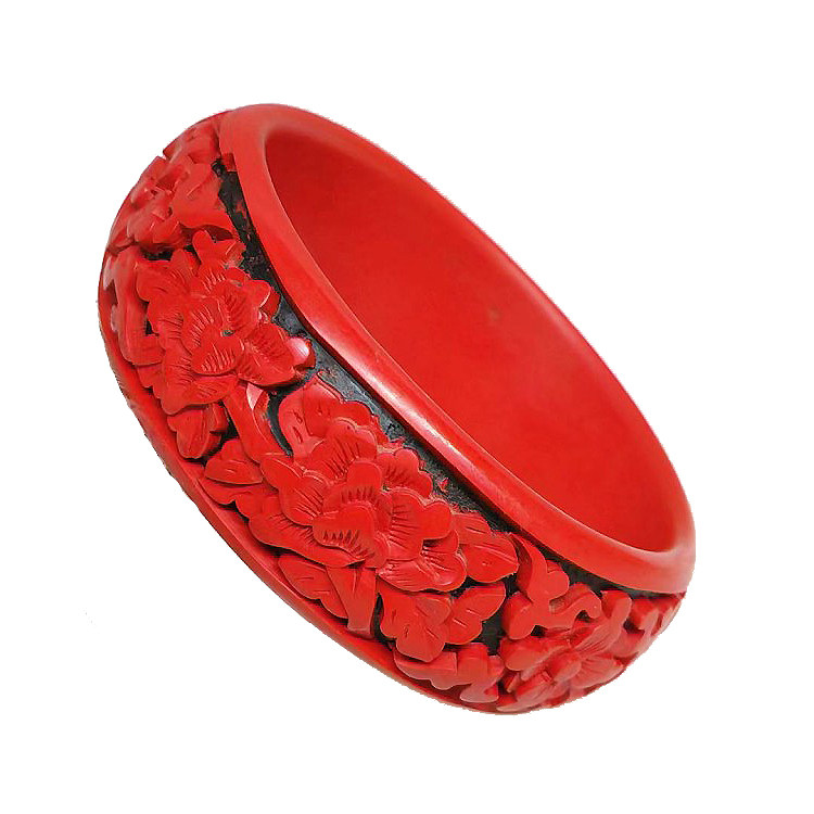 BEIJING CARVED LACQUER HANDMADE BRACELETS PEONY FLOWER LACQUERWARE BRACELETS ETHNIC STYLE JEWELRY WEDDING GIFTS
