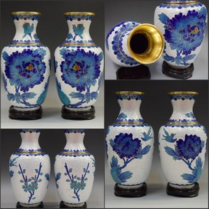 北京景泰蓝桶子瓶手工掐丝珐琅8寸牡丹花瓶家居摆件出国礼品包邮