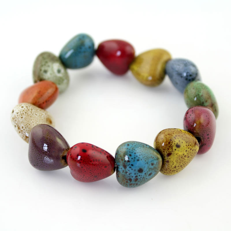 民族风景德镇陶瓷手链复古五彩釉夏季流行饰品心形手串送女友