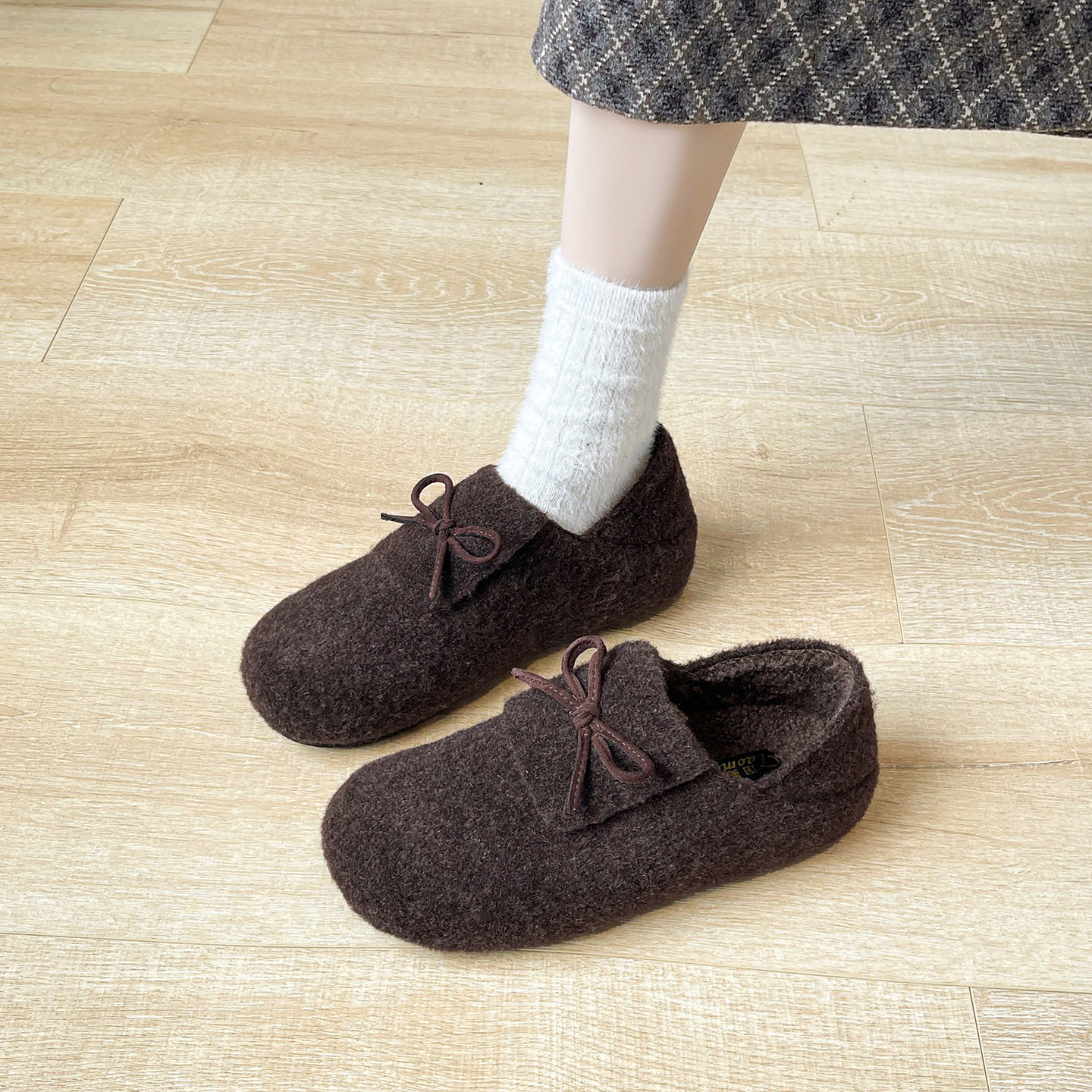 法式毛毛鞋2025仙女风秋冬新款蝴蝶结平底加绒单鞋圆头软底棉鞋,女鞋,棉鞋,淘宝优惠券,粉丝福利购,淘宝优惠卷