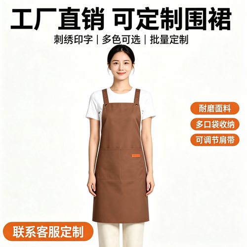 餐饮咖啡师帆布围裙定制logo