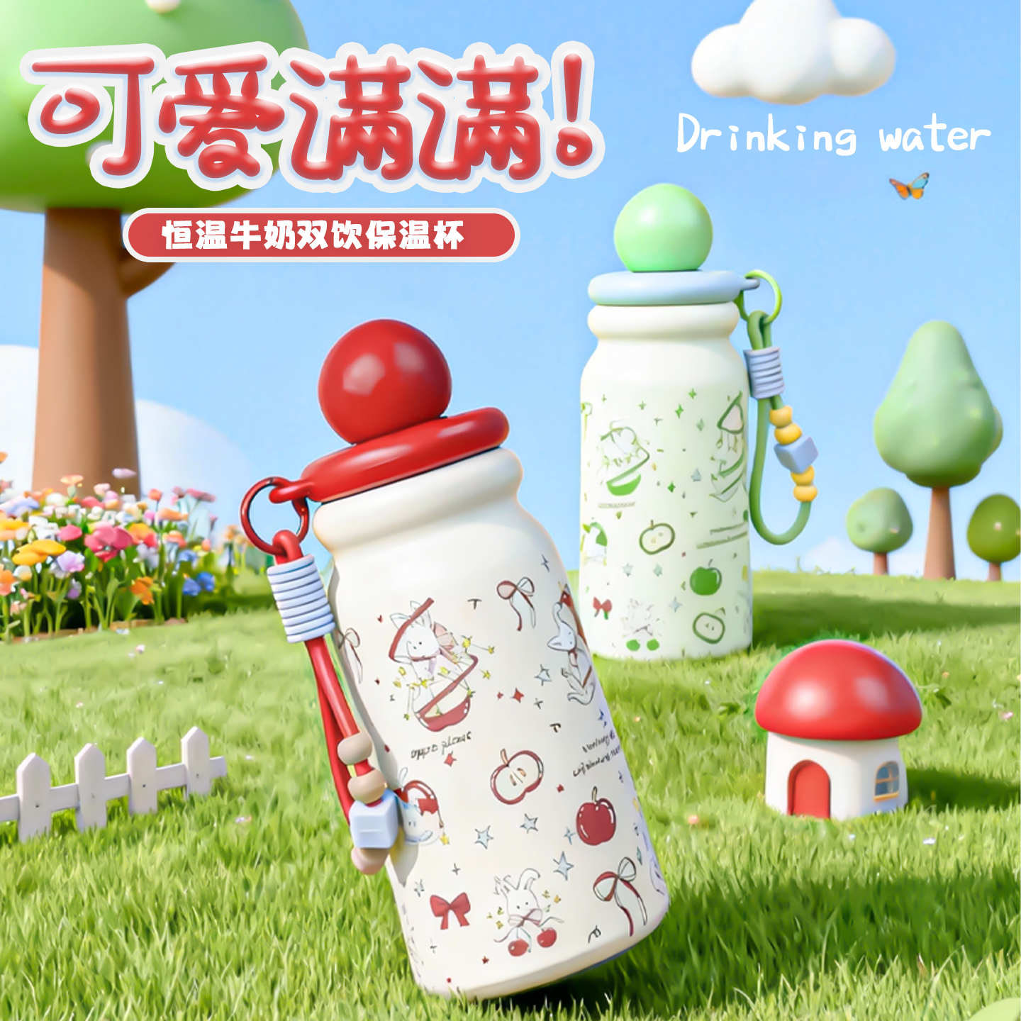 俏皮龙保温杯2025新款高燕女生316不锈钢新款大容量吸管水杯双饮