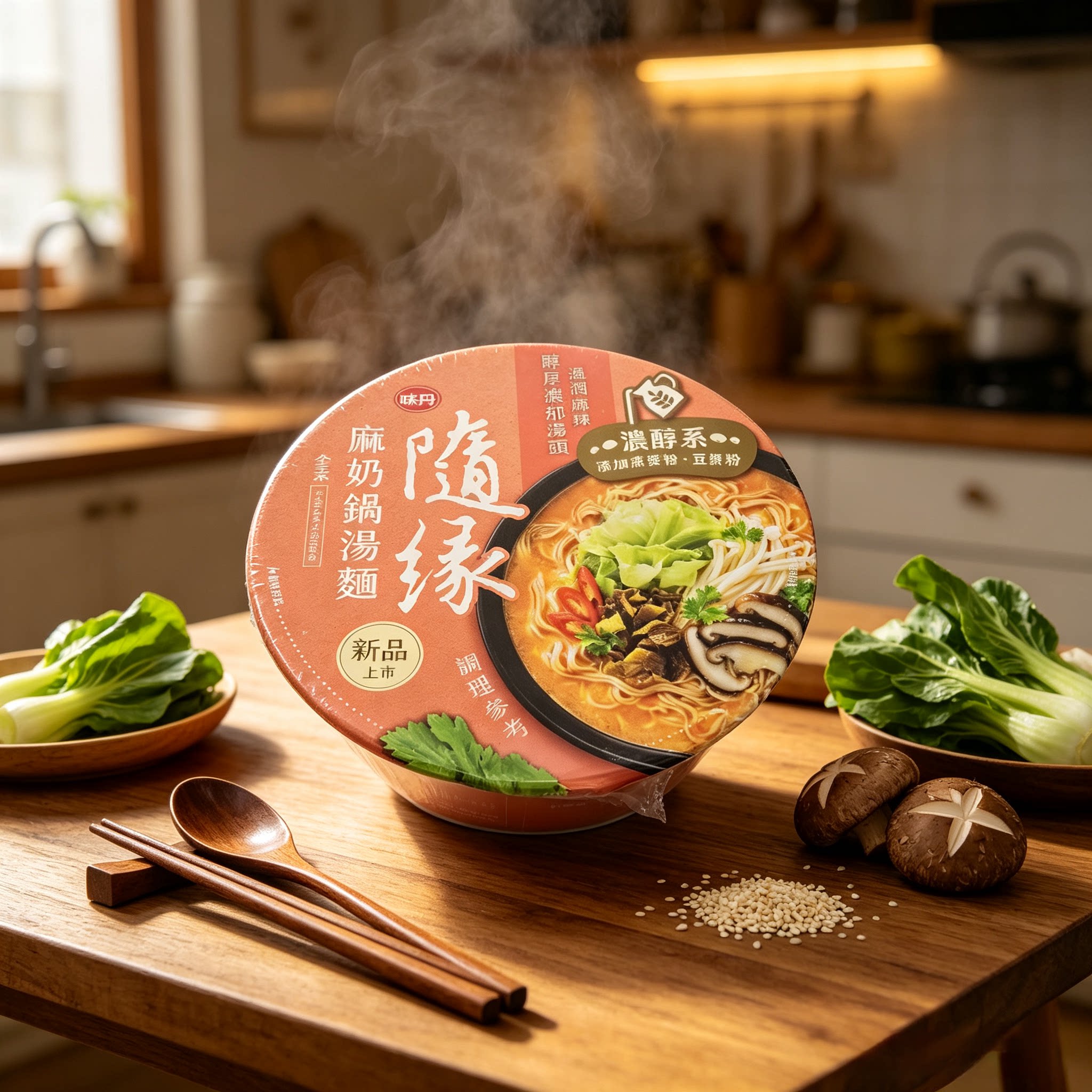 台湾味丹方便面随缘全素麻奶锅汤面豆浆粉素食面碗装泡面108g