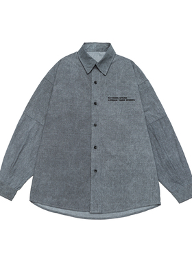 IEID美式复古水洗做旧衬衫男大码宽松休闲百搭长袖阔型衬衣外套