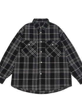 IEID休闲格子衬衫夹克胖子加肥加大男士宽松大码工装cityboy外套