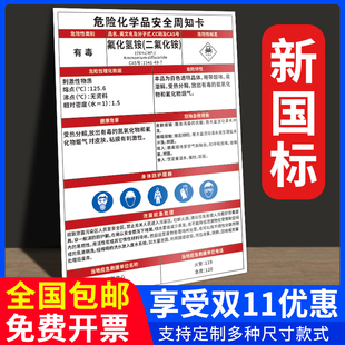 氟化氢铵危险化学品安全周知卡危险源告知牌二氟化铵危险废物管理标识牌易燃有毒腐蚀物质泄露应急处置卡警示