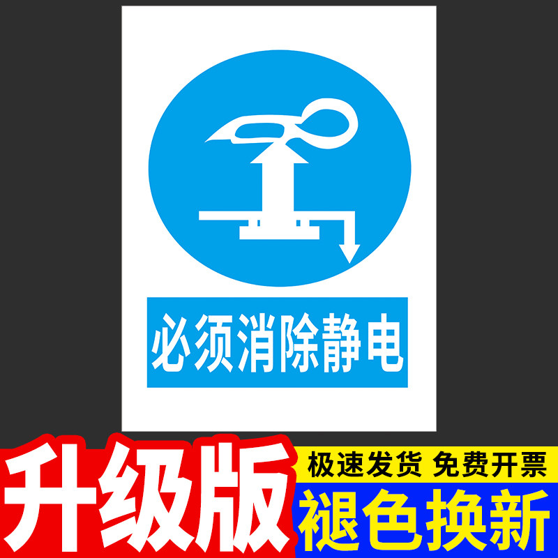 必须消除静电警示警告提示安全标识牌戴防护口罩穿防静电衣服禁止烟火