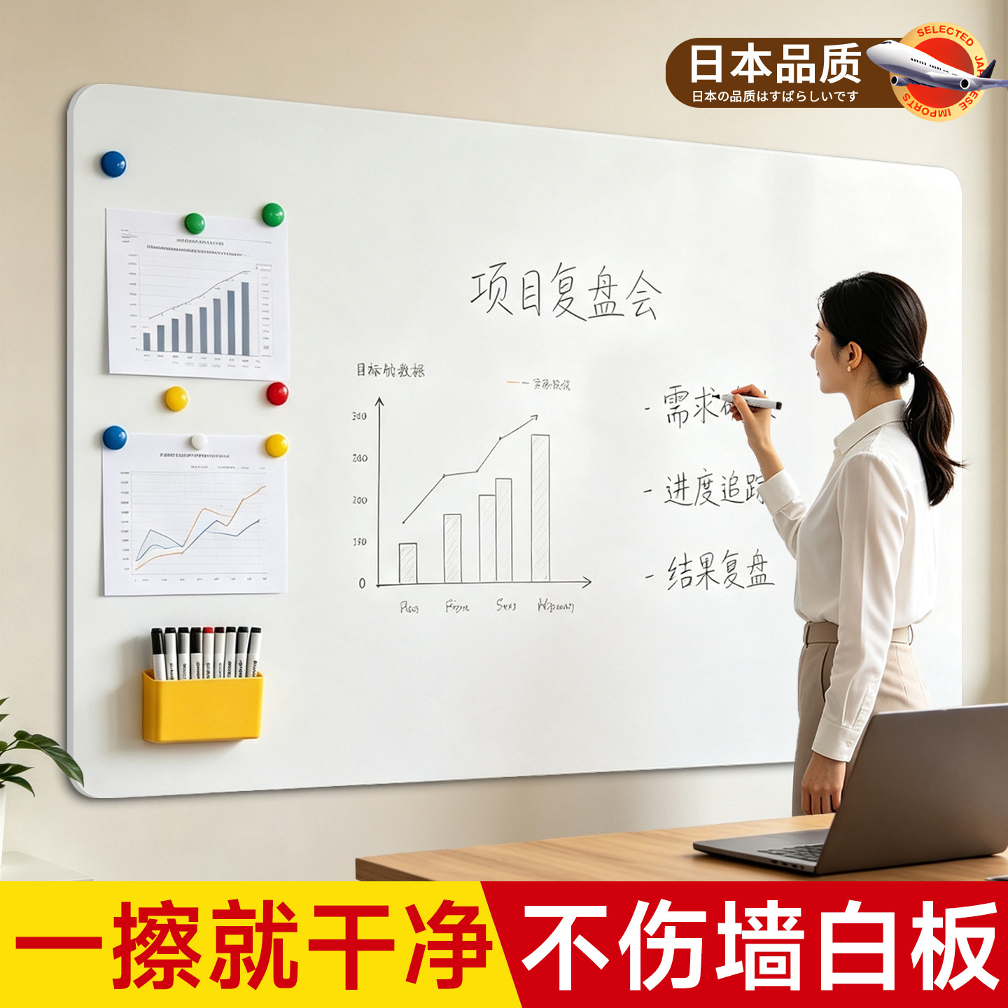 白板墙贴家用办公教学可擦可移除不伤墙会议室展示白板儿童黑板画画板贴玻璃磁吸磁力墙面展示投影白板写字板
