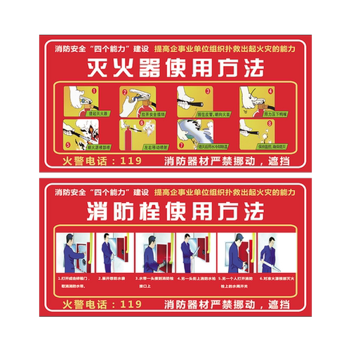消防栓贴纸消火栓灭火器标识牌二氧化碳干粉灭火器使用方法说明消防安全指示贴室外消防柜门箱标示定制标志牌