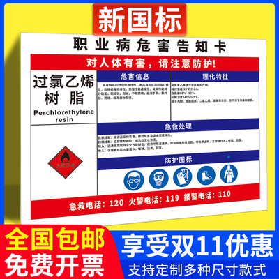 过氯乙烯树脂职业病危害告知牌卡