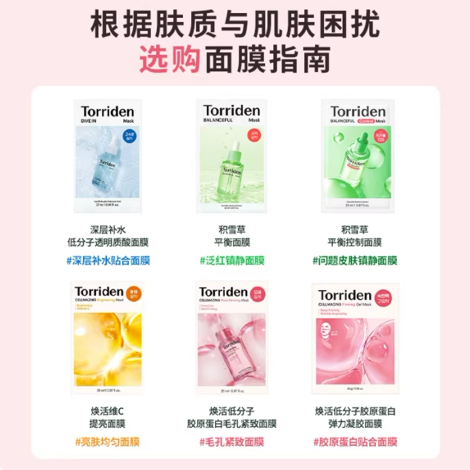 韩国torriden桃瑞丹面膜贴片玻尿酸积雪草胶原蛋白保湿补水舒缓图片