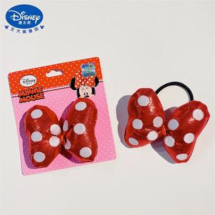 迪士尼授权正品 米奇米妮儿童发饰亮面刺绣圆点蝴蝶结发夹皮筋头箍